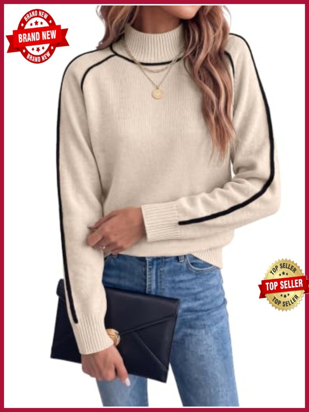 Womens Mock Neck Knit Sweater Loose Pullover Long Sleeve Fall Winter